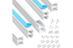 Romon Canalina Passacavi Muro, Kit di Canaline Passacavi da 4 m Bianca - Copri Cavi Verniciabili per TV - Canalina Passacavi Adesiva con Raccordi, Gomiti, Nastro per cavi, 0.4m*15mm*10mm, 10 Pezzi