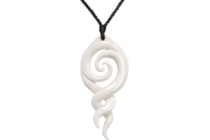 81stgeneration Collana con Pendente a Spirale Koru Doppio in Osso Intagliato a Mano | Collana con Cordino Pikorua per Uomo | Amuleto Femminile in Stile Maori