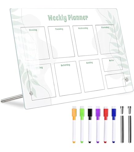 Glass Golden Weekly Dry Erase Calendar White Board For Wall, To Do