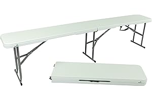 MaxxGarden Banc Pliable - Banc pour l'interieur et l'exterieur - Siege de Jardin Pliant 183x28x43cm - Banc de Pique-Nique en Plastique – pour Le Camping, Terasse, Plage - Blanc