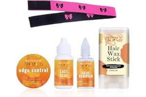 wodemate Lace Front Wig Glue Kit for Wigs Waterproof & Strong Hold Bond Adhesive Tape in Extensions Remover/Lace Glue Remover Fast Acting Wig Installation Kit with Hair Wax Stick and Edge Control