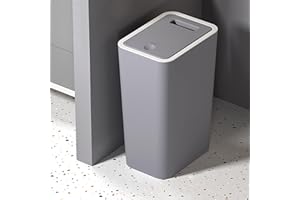 SIGHTDAY Grey Dog Proof Bin with Lid - 9L Plastic Bin for Kitchen, Bathroom, Bedroom, Office & Living Room - Push Button Opening