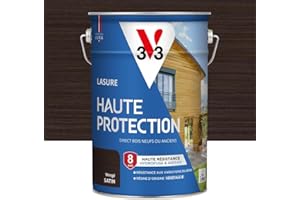 V33 Lasure Bois extérieur Wengé satin - Haute Protection 8 ans - Haute résistance hydrofuge et anti-UV - Résiste aux variations du bois - Ecolabel, résine d'origine végétale - 5L