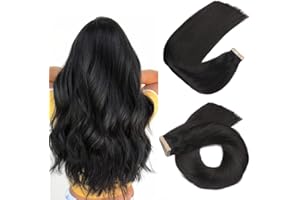 HotLulana Extensiones Adhesivas Pelo Natural Negro Natural(#1B) 20pcs 35cm 40g 14pulgadas Extensiones Pelo Natural Invisible Skin Weft Remy Extensiones de Cabello Natural Extensiones Adhesivas.