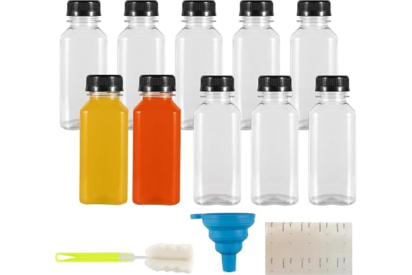 Yzpklhw 10 st 250 ml plast juiceflaskor med manipuleringsförslutningslock, tomma återanvändbara plastflaskor, juice smoothie dryck mjölk shotflaskor behållare med lock för juice, mjölk, vatten