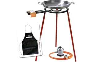 Bricolemar Paellero 35 cm a Gas Garcima + Kit (set di gambe per paellero + paellera 40 cm + regolatore di butano + tubo omologato Kabra + grembiule economico in regalo)