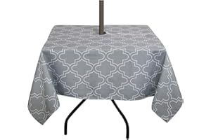 SUQ I OME Patio Outdoor Tablecloth with Umbrella Hole,Garden Tablecloth with Umbrella Hole and Zipper,Table Cloths for Host Backyard Parties, BBQs,Family Gatherings(Grey,60''x 60'' Square with Zipper)