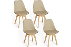 FRUOGO Set di 4 sedie da sala da pranzo con gambe in legno massello in faggio, design scandinavo, con comodo cuscino per sala da pranzo, cucina, soggiorno, camera da letto