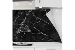 danario Rivestimento Paraschizzi Cucina Adesivo da Parete - Effetto Opaco - Spesso e Rigido - Ignifugo e Resistente all'Acqua - 0,37 mm - Marmo Nero - 60 cm x 400 cm