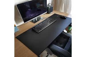 DANCHEN Desk pad with Edge Protection, Soft Luxury Leather, 90x48cm Black with Edge Locking Mouse Pad for Computer Keyboard, PC and Laptop