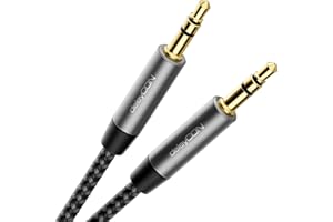 deleyCON 2m Kabel Nylonowy 3,5 mm Jack Kabel Audio Stereo AUX Przewód Jack Kabel Audio Kabel Nylonowy Metalowe Złącza Telefon Smartfon Tablet Słuchawki HiFi Odbiornik - Czarny