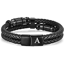 Bracelet Cuir Homme Avec Initiales - Ajustable, Fait Main - Cadeau Pour Papa, Mari, Petit Ami - Style Empilable