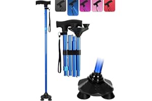 LEYCHVES Walking Stick for Women, Folding Adjustable Walking Sticks for 5.2FT-6.1FT Ladies, Free Standing Cane with Pivot Tip, Collapsible Walking Stick for Elderly