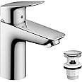 hansgrohe Logis Basin Mixer Tap 100 with Push-Open Waste, Chrome, 71107000
