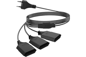 HITRENDS Cable de alimentación alargador de 2 m, cable de alimentación 3 en 1, cable de extensión tipo C, enchufe europeo a triple tipo C, 0,75 mm², máx. 2,5 A/250 V para TV, PC, monitor, proyector, lámpara,