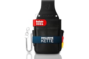 FLEXIBILITE®Kellnertasche Echt Leder | Gastronomie Zubehör | Kellnerholster [Neues Konzept 2026] | Bedienungstasche EXTRA 47cm Stahlkette | Holster Tasche (15 x 23 cm B x H) | Schwarz