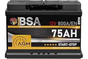 ‎BSA BATTERY HIGH QUALITY BATTERIES BSA AGM Autobatterie 12V 75Ah 800A/EN Start-Stop Batterie Starterbatterie VRLA statt 70Ah 72Ah 74Ah