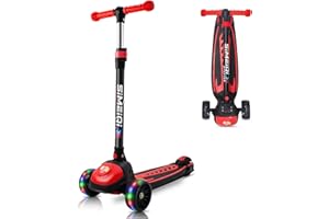 SIMEIQI Kids Tri Scooter 3 Wheels for Kids 3-12 Years Old LED Flashing Light Adjustable Height Lean to Steer Technology Extral Wide Deck