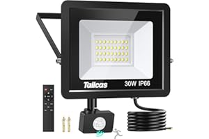 TailcasLED Security Lights Outdoor Motion Sensor 30W, 2700LM 6500K PIR Security Light with IR Remote Control, IP66 Waterproof Outdoor Lights Dimmable Floodlight for Garden Backyard