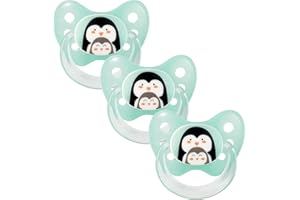 Dentistar Zestaw 3 ortodontycznych smoczków silikonowych – Rozmiar 2, 6-14 miesiące – Smoczek dla niemowląt zapobiega nieprawidłowemu ułożeniu zębów – Bez BPA – Pingwin, Mięta