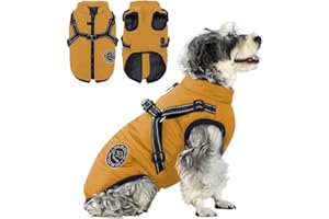 Savlot Dog Coat with Harness Built-in, Waterproof Winter Jacket Zipper Puppy Snowsuit Fleece Lined, Reflective & Windproof Warm Vest for Small, Medium, Large Dogs