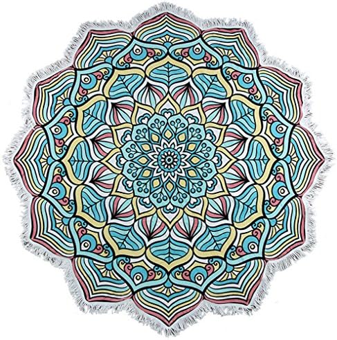 Mandala Flower-Shaped Picnic Mats,Yannuo Color Printing Beach Towel, Sunscreen Long Fringed Shawl Pre-Cooling, Outdoor Sports Mats