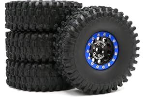 hobbysoul 4 pneumatici RC 1.9 altezza 120 mm/4,72 pollici e alluminio 1.9 Beadlock ruote cerchi esagonali 12 mm nero e blu colore per TRX-4 D110 SCX10 1/10 Mud Crawler Truck