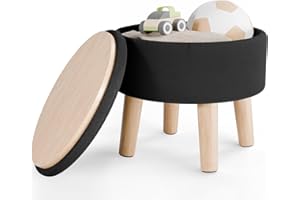 BRIAN & DANY Footstool with Storage, Small Storage Ottoman, Velvet Round Stool with Lid, Foot Stool with Legs for Living Room Entryway, Black