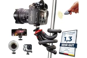 Atairs Handy Stativ für Smartphone mit Fernauslöser - Flexibles Reisestativ für Kamera, DSLR, Actioncam - Selfiestick, Mini Stativ klein - geeignet für iPhone, Samsung, Honor - rot