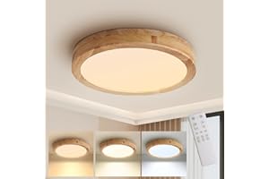 Baerolc LED Lámpara de Techo, 40CM Plafon LED Techo de madera regulables de con control remoto 28W 3000K-6000K Ronda de luz de techo Lámpara redonda para dormitorio/oficina/cocina/guardería/pasillo…