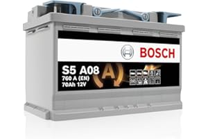 Bosch S5 A08 Batteria Auto AGM 70 A/h - 760 A - 12 V, Batteria AGM al Piombo-Acido per Veicoli con Sistema Start/Stop, Polarità: Sinistra (-) Destra (+), 278 x 175 x 190 mm