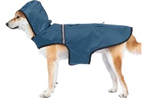 KoKoBin Impermeabile Cane Giacca riflettente per cani con cappuccio Foro del collo con cappuccio Super leggera e traspirante impermeabile per cani di taglia media e grande (blu grigiastro, M)