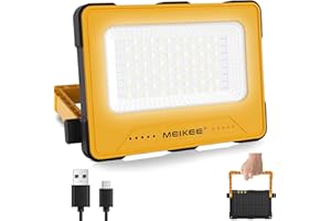 MEIKEE Faro LED Ricaricabile, Lampada da Lavoro Portatile con Cavo USB e Pannello Solare, 16 Modalità, Batteria 10000mAh, Power Bank, con 2 magneti, Luce da Campeggio per Cantiere Emergenza Pesca