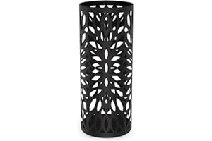 Maison & White Metal Umbrella Stand | Round Modern with 4 Hooks & Removeable Drip Tray | Free Standing | Hallway Reception Furniture | Walking Stick Holder | Porch Decor Rack | M&W (Black)