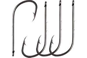 JSHANMEI Baitholder Fishing Hooks Long Shank Beak Bait Holder Hooks Black Offset Jig Fishing Hooks with 2 Barbs,Size:4#-6/0