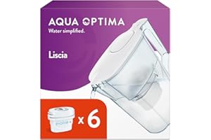 Aqua Optima Liscia Water Filter Jug & 6 Evolve+ Filter Cartridges 2.5L White - Fridge & Dishwasher Friendly, Easy Fill - Reduces Limescale, Chlorine & Other Impurities - By LAICA (Packaging May Vary)