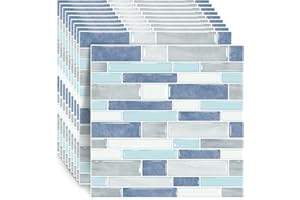 ACBAGI Self Adhesive Wall Tiles Stickers for Kitchen and Bathroom Stick on Tiles Peel and Stick Backsplash Tile Stickers (Blue, 10PCS 12Inch*12Inch)
