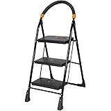 Happer Premium Foldable Step Ladder, Clamber, 3 Steps (Black & Orange)