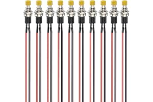 Gebildet 10piezas de 7mm 3V-6V-12V-24V-230V/1A,Botón Pulsador Momentáneo Mini Precableado, SPST,botón Redondo de 2pines Abierto Normalmente ON/Off para Pasatiempos de Modelismo Ferroviario (Amarillo)