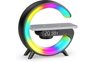 Smiling Shark Despertador Luz, Atmósfera Lampara Cargador Inalámbrico con Altavoz Bluetooth Botón Control 10 Modo de Luz Amanecer Simulación Inteligente LED Luces de Despertador para Decoración Hogar