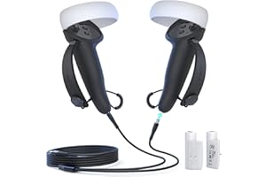 AUBIKA Accesorio para Mandos Meta Oculus Quest 2, Agarres para Mando con Cable de Carga y Batería Recargable (1000mAh X2), Ajustable para Diferentes Tamaños de Mano - Negro
