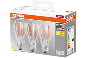 OSRAM LED Classic A100, lámparas de filamento transparente de vidrio para E27, forma de bombilla, blanco cálido (2700K), 1521 lúmenes, reemplazo para bombillas convencionales de 100W, caja de 3