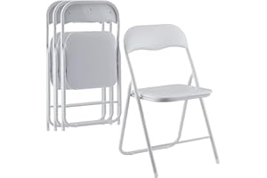 LeChamp Folding Chairs for Home Office, Desk Chair with Padded Seat Cushion, Commercial Event Chair with Metal Frame Suits for Wedding Banquet Party Chairs (White, 4 pcs)