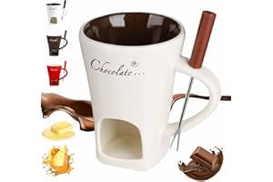HOIDOKLY 2026 New Chocolate Fondue Mug with Forks, Chocolate Melting Cup, Ceramic Butter Warmers Pot Set, Personal Cheese Melting Cup, Fondue Heated with a Tealight, Warmer Mug for Candy Snack Party (Beige)