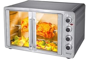 Bakaji Forno Fornetto Elettrico Ventilato 55 Lt Potenza 2200W con Doppia Porta Luce Interna 4 Selezioni di Cottura Temperatura Regolabile Timer Girarrosto e Accessori