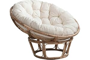 Papasan Coussin De Chaise, Coussin de SièGe Rond de Papasan Épaissir Amovible étanche Fauteuil pour Intérieur Extérieur,Blanc,120x120cm