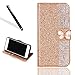 Produktbild Galaxy S8 Plus Diamant Hülle,Bling Glitzer Hülle für Samsung S8 Plus,Leeook Luxus Noble Sparkle Gold Strass Kristall Diamand PU Leder Handyhülle Schutzhülle Tasche Klapphülle Flip Folio Case Glitzer Book Stand Wallet Hülle Cover ID Card Karte Etui Skin Shell Handytasche Bumper mit Schmetterling Magnetverschluß für Samsung Galaxy S8 Plus + 1 x Schwarz Eingabestift-Golden