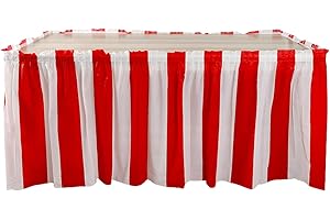 Dewocke Red and White Striped Table Skirt, Circus Themed Party Decoration, Rectangle Table Size - 73 x 426CM