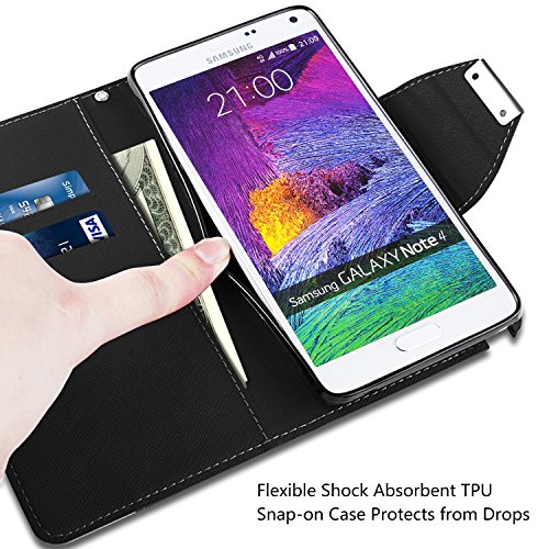 Galaxy Note 4 H  lle  Vakoo Handyh  lle Leder Tasche Flip Case Cover Schutzh  lle f  r Samsung Galaxy Note 4  Schwarz Wei   