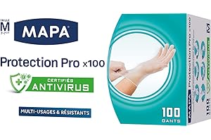 MAPA PROFESSIONAL MAPA - Gants Protection Pro x 100 - Gants Fins en Vinyle non-poudrés et sans Latex - Recyclables avec TerraCycle® - Certifiés Antivirus - Boîte Distributrice de 100 gants - Taille M
